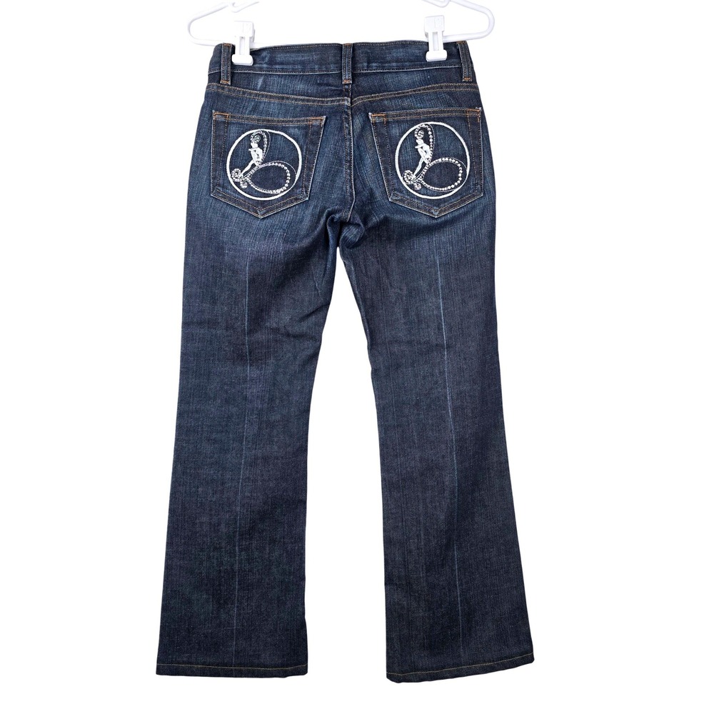 Y2K Bebe Medln Carmen Denim Jeans Dark Wash Rhinestone Bootcut Size 26x27 USA